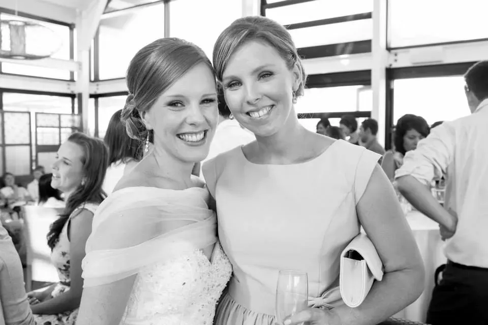 Hunter Valley wedding hair and makeup, the bride with her sister after the ceremony