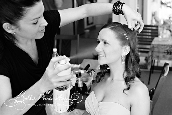 Hair spraying bridal hair